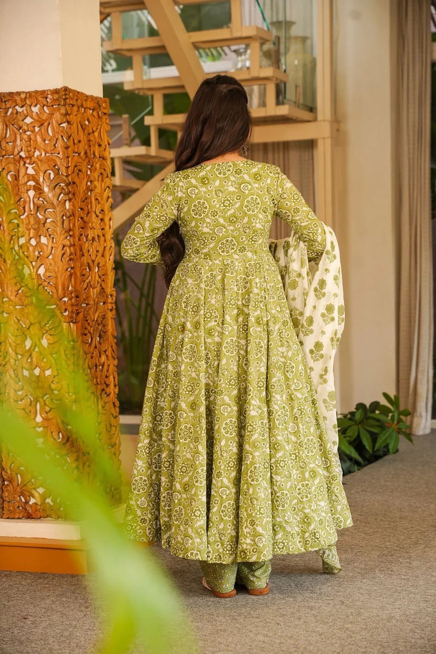 Pista Cotton Silk Suit Set with Dupatta