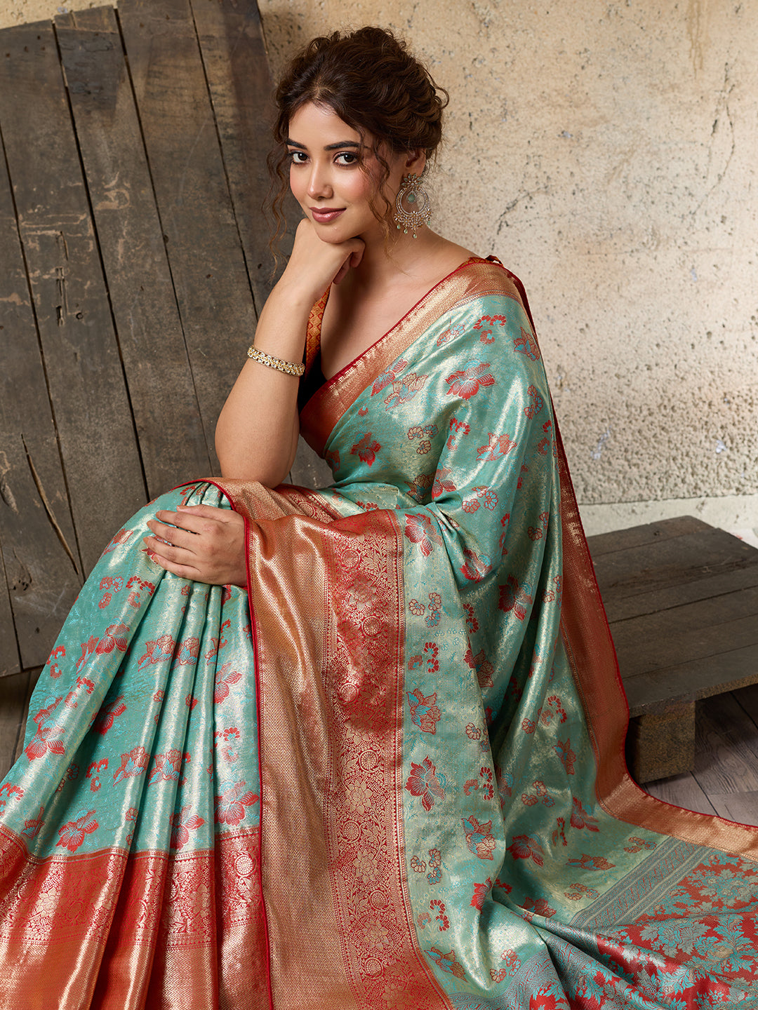 Sea Green Soft Silk Saree with Woven Zari Pallu and Unstitched Blouse