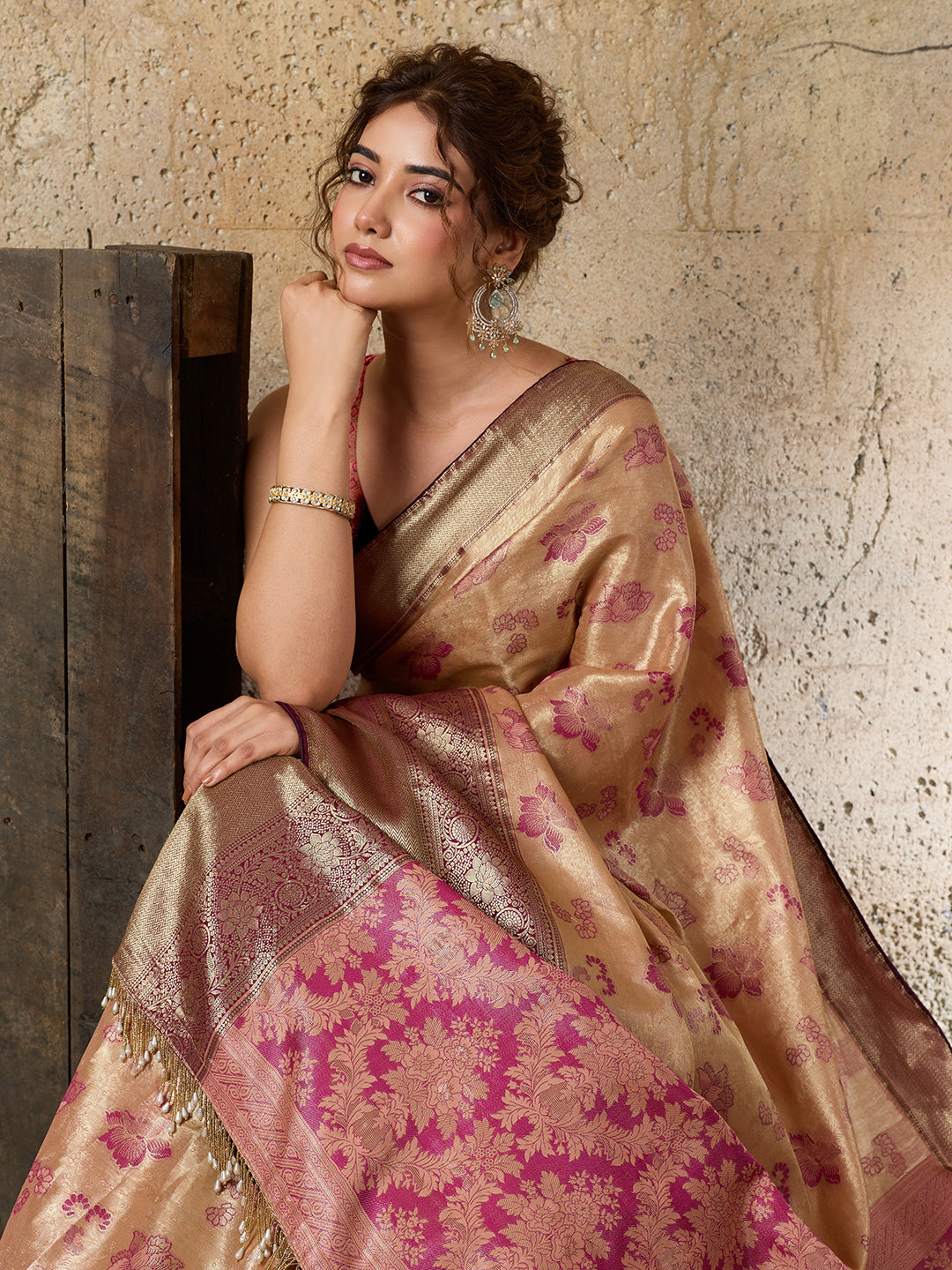 Red Tissue Silk Woven Jari Saree