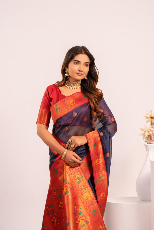 Red Tissue Silk Woven Jari Saree