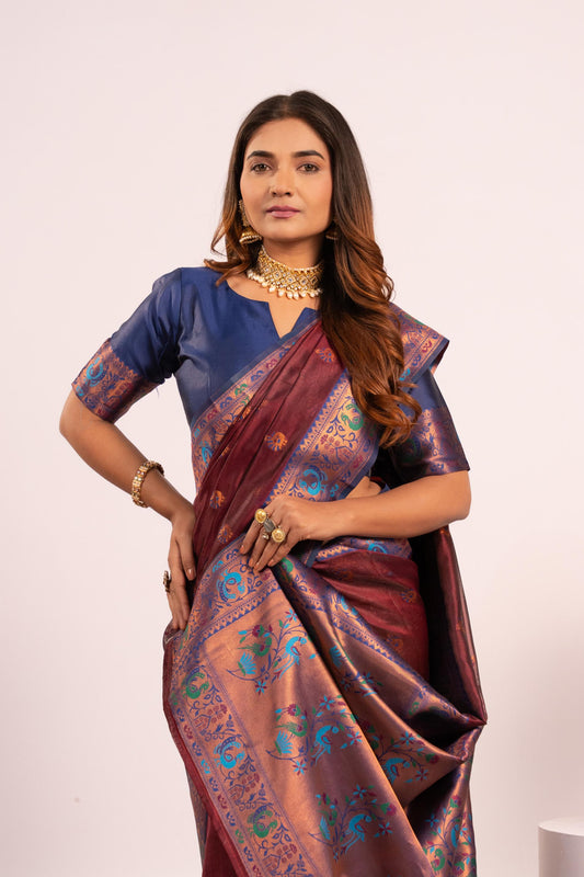 Red Tissue Silk Woven Jari Saree