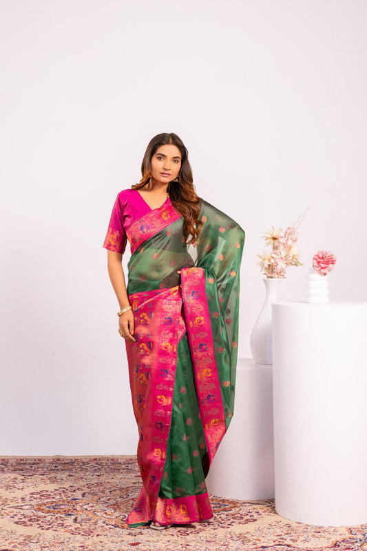 Red Tissue Silk Woven Jari Saree