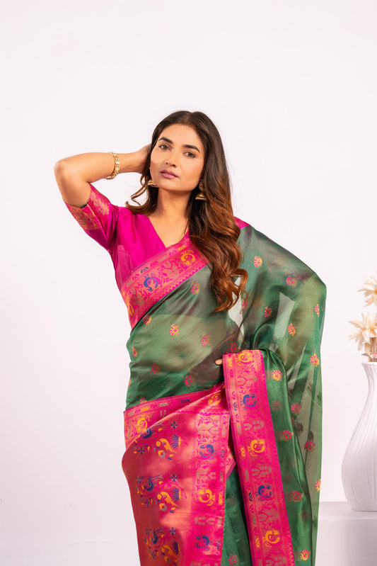 Red Tissue Silk Woven Jari Saree