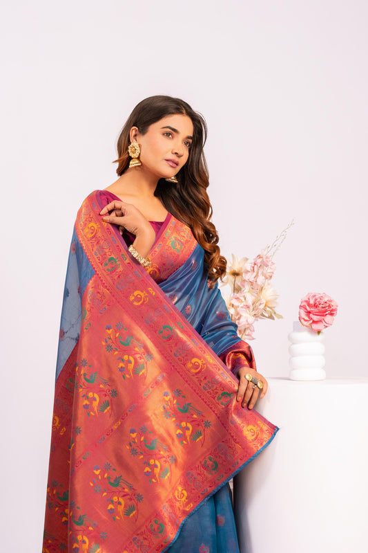 Red Tissue Silk Woven Jari Saree