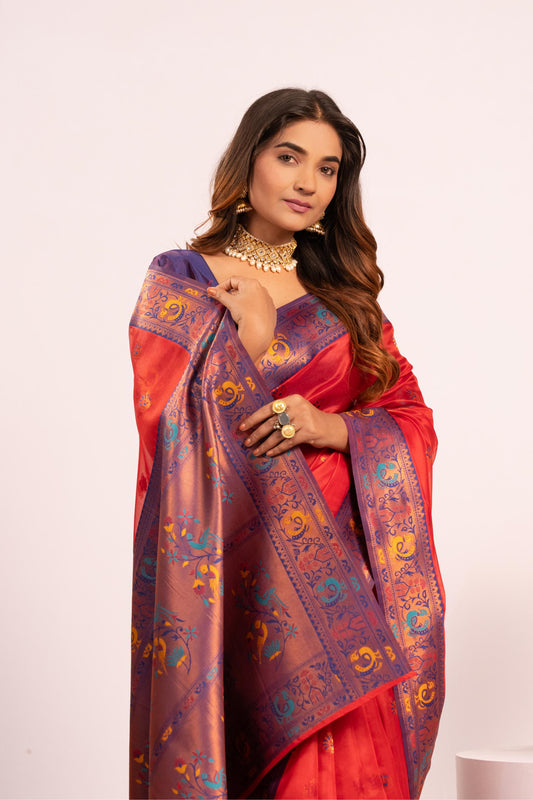 Red Tissue Silk Woven Jari Saree