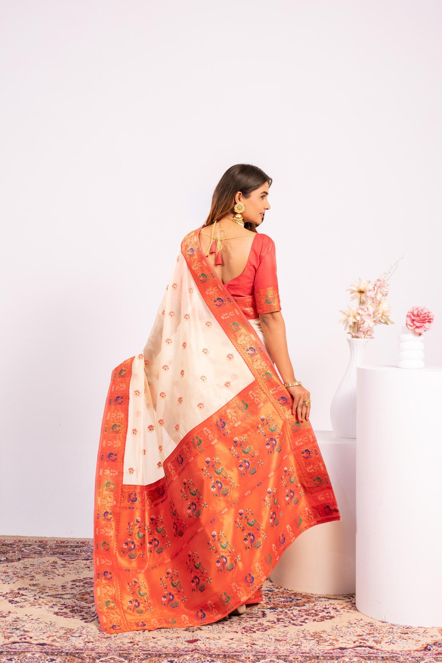 Wine Tissue Silk Woven Jari Saree