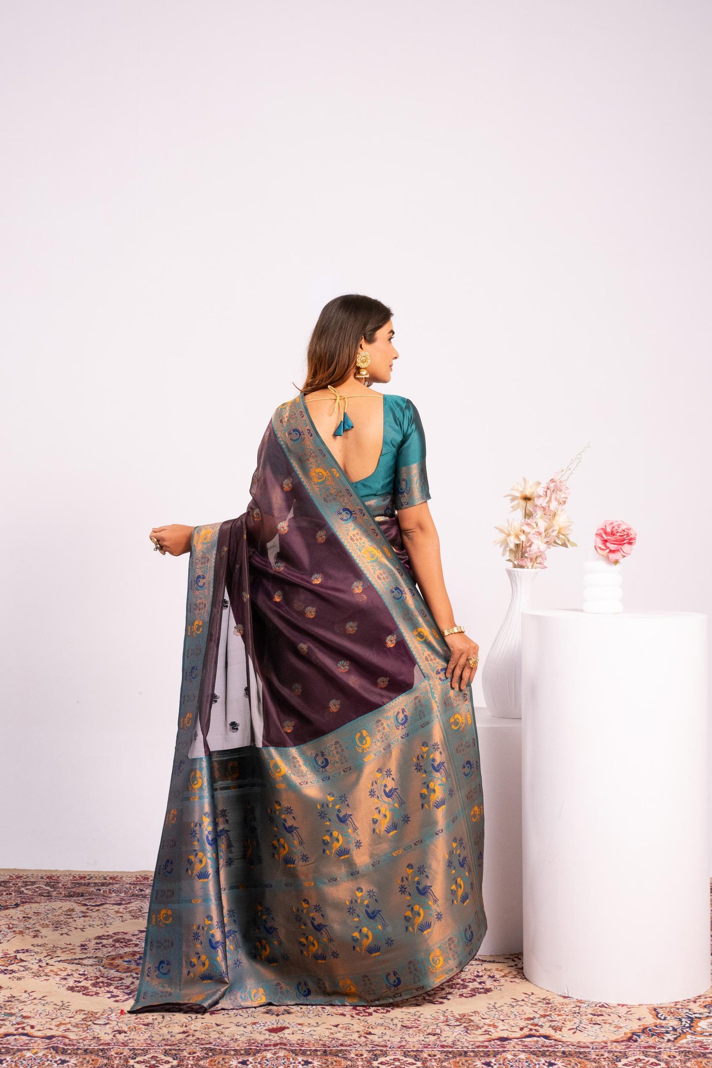 Wine Tissue Silk Woven Jari Saree