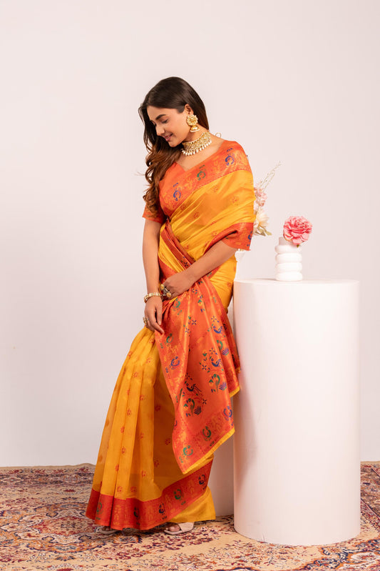 Yellow Tissue Silk Woven Jari Saree