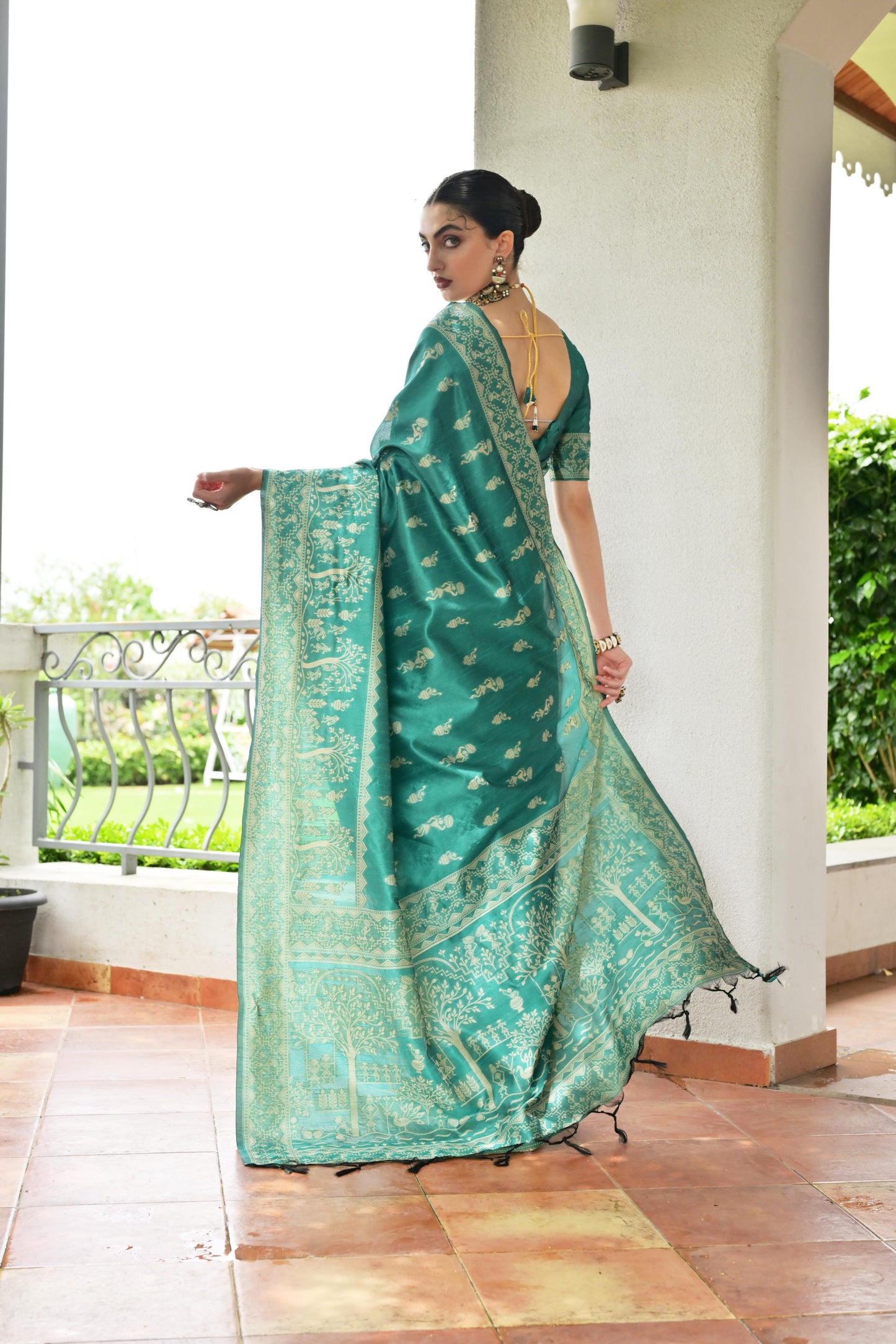 Sea Green Banglori Raw Silk Saree