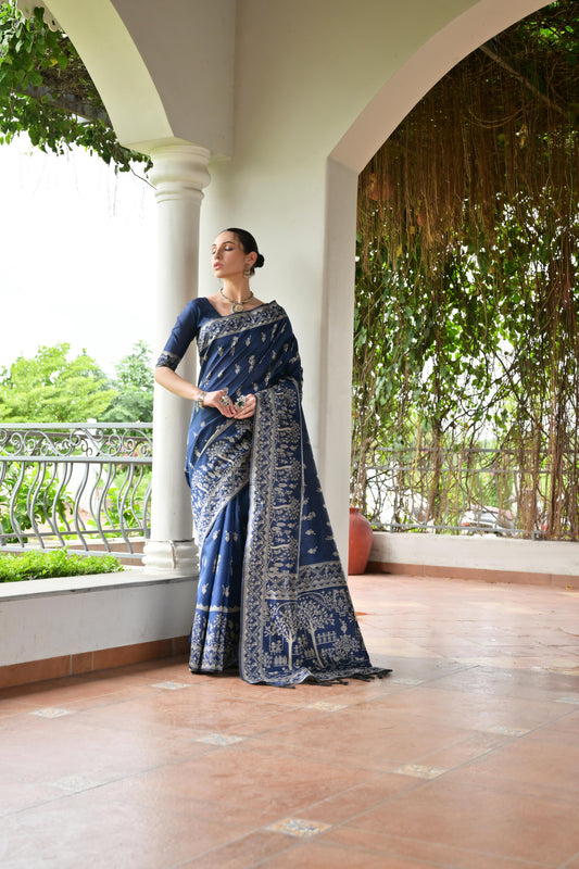 Blue Banglori Raw Silk Saree