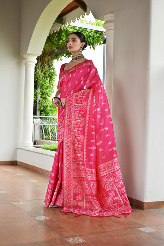 Yellow Banglori Raw Silk Saree