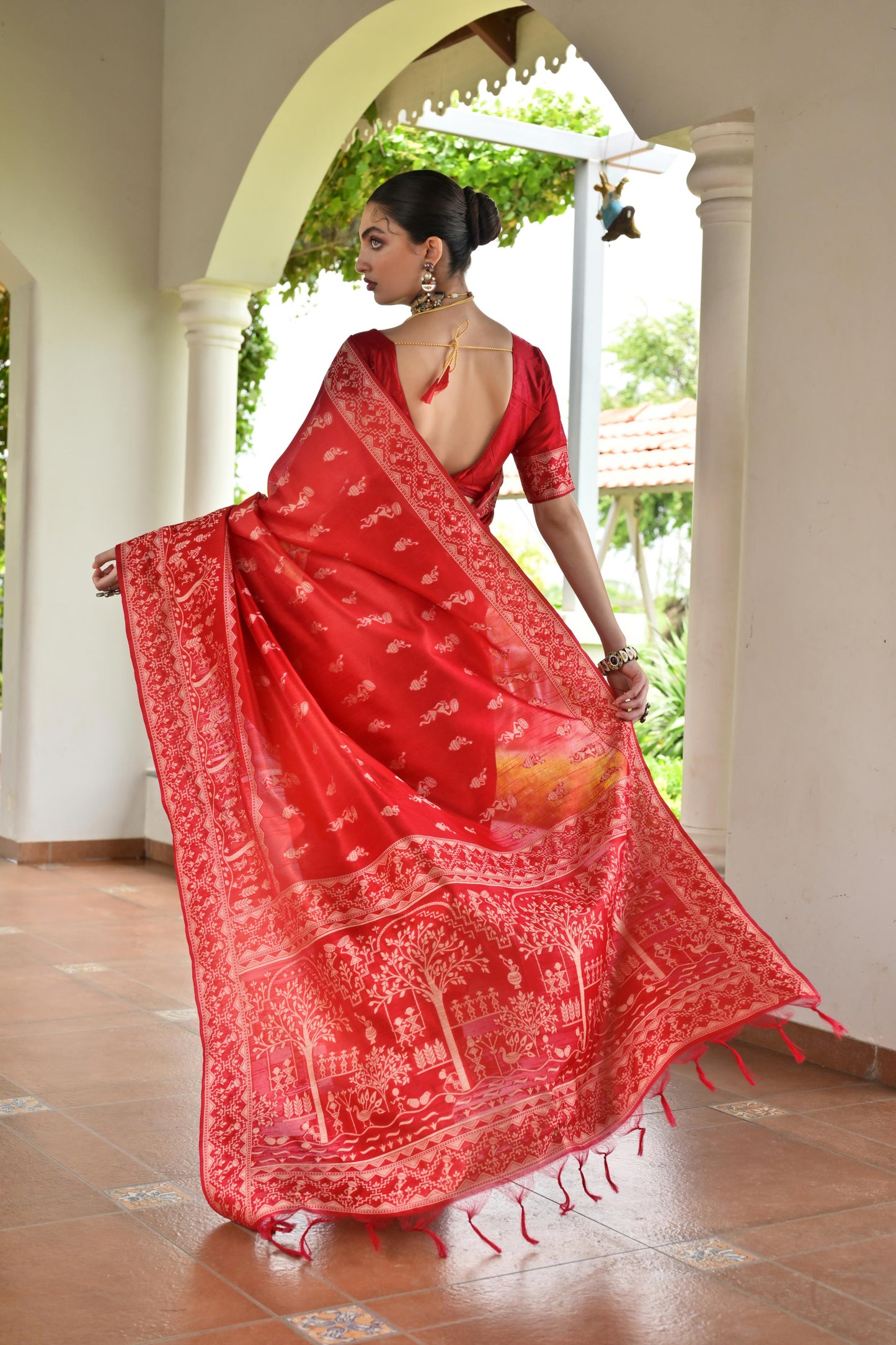 Red Banglori Raw Silk Saree