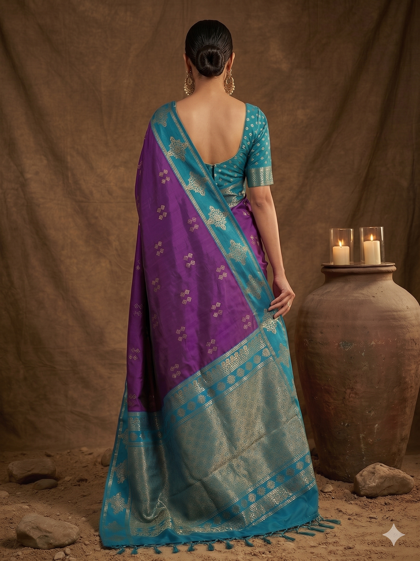 Violet Soft Silk Saree with Unstitched Blouse