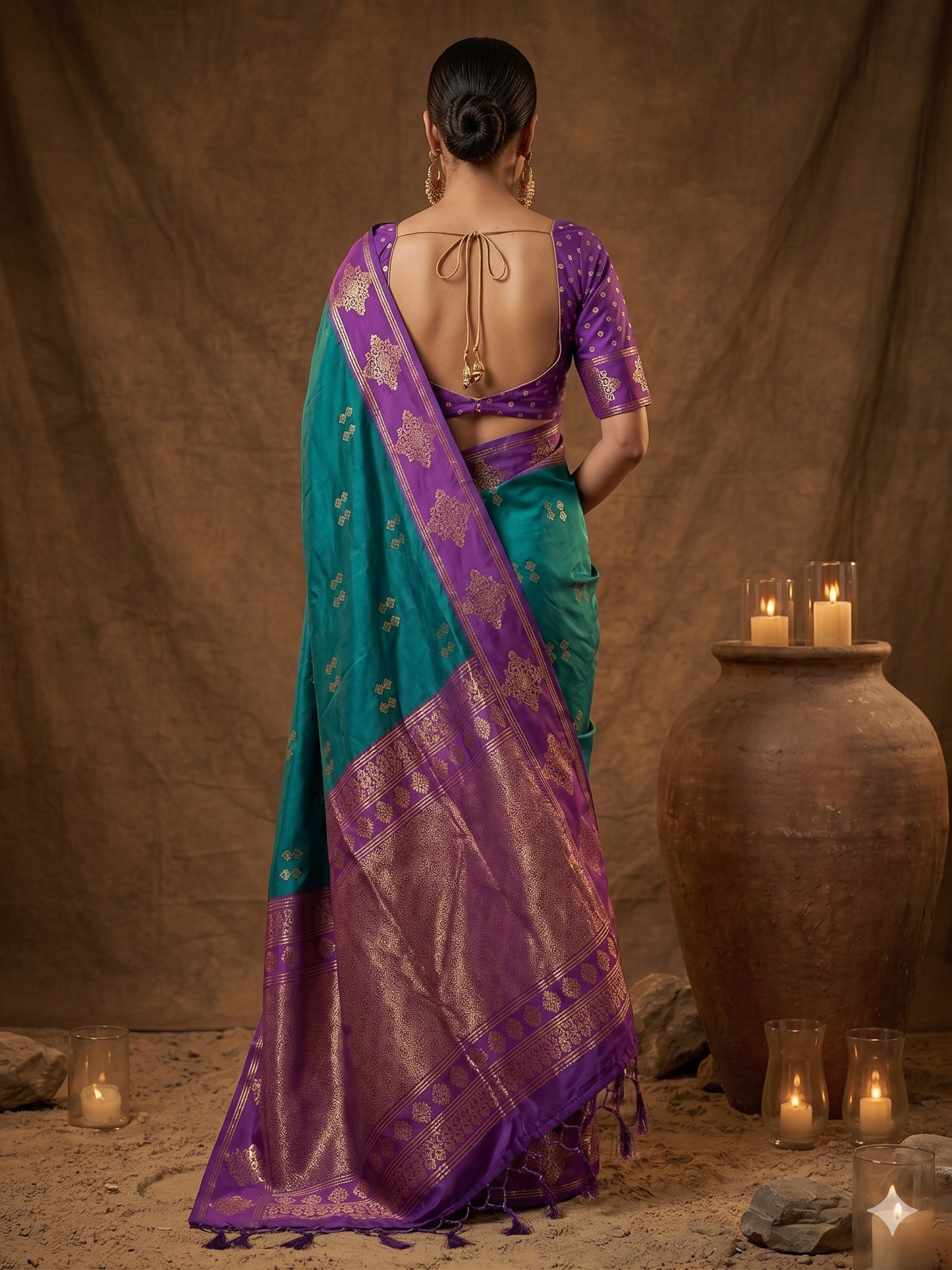 Rama Soft Silk Saree with Unstitched Blouse