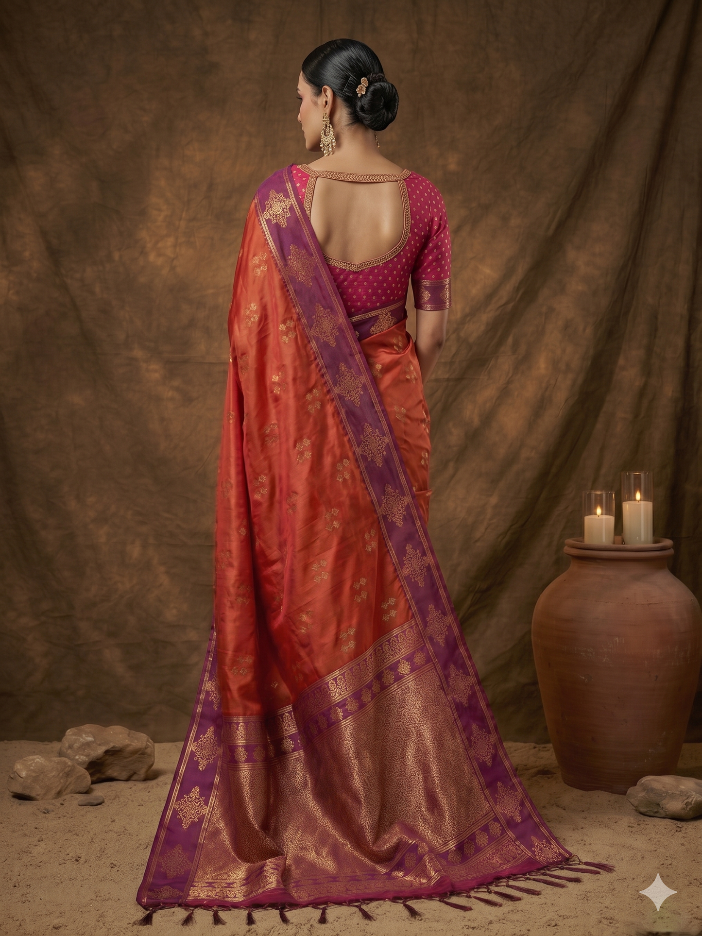 Orange Soft Silk Saree with Unstitched Blouse
