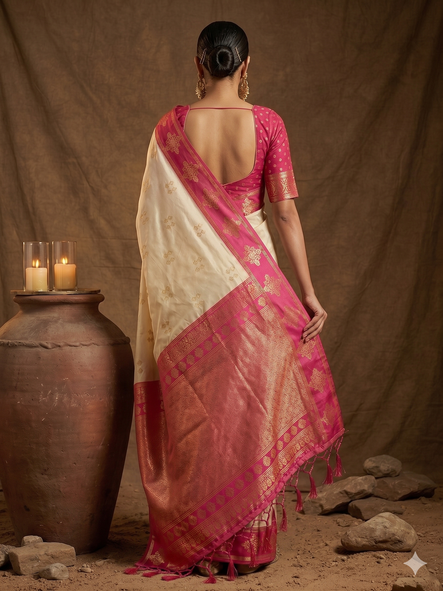 Cream Soft Silk Saree