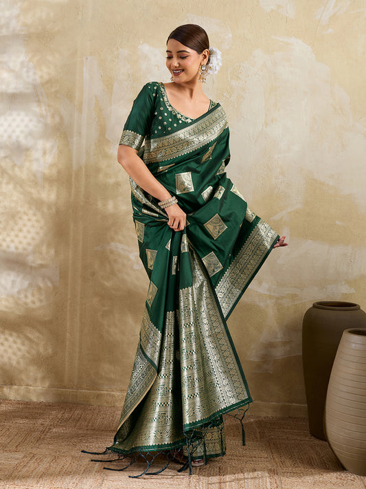 Green Silk Blend Woven Designer Saree