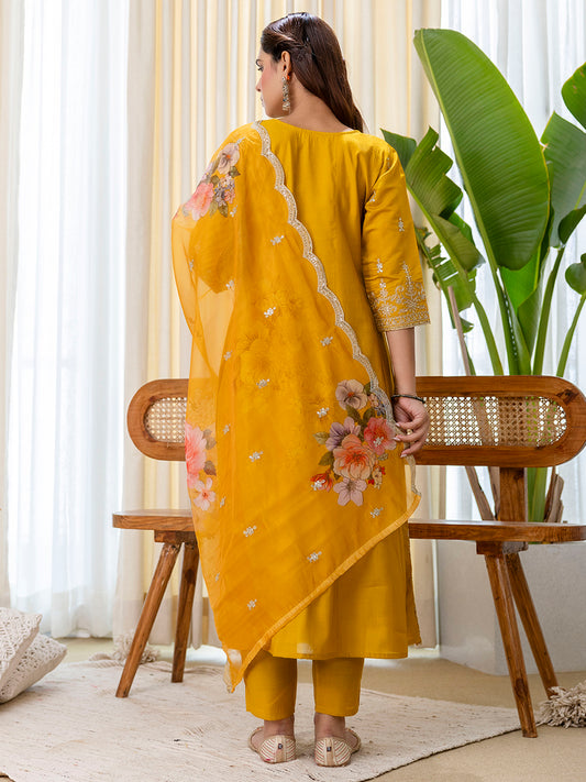 Mustard Silk Blend Suit Set with Dupatta