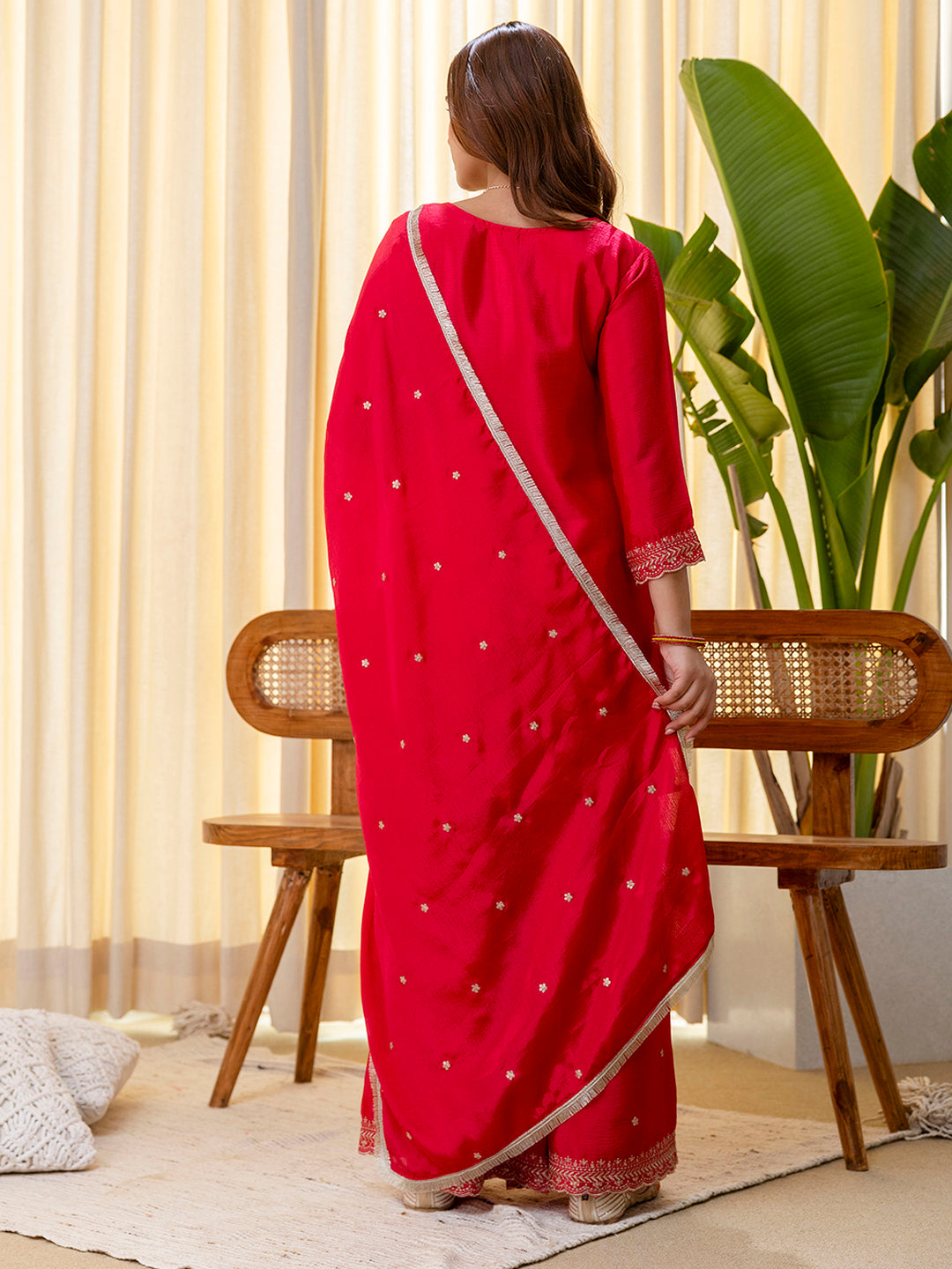 Pink Silk Blend Suit Set with Dupatta