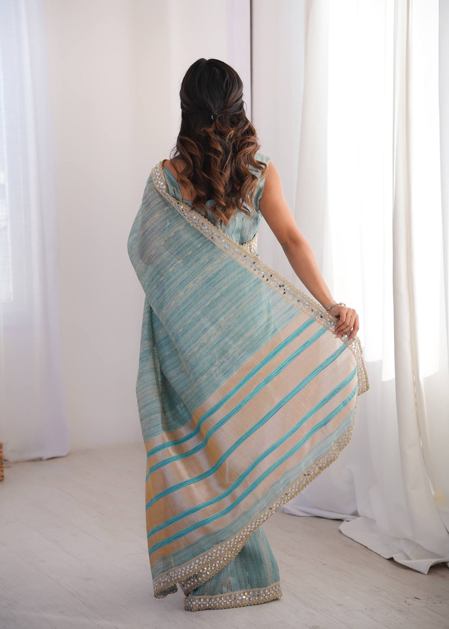 Sky Blue Spun Cotton Woven Designer Saree with Unstitched Bluse