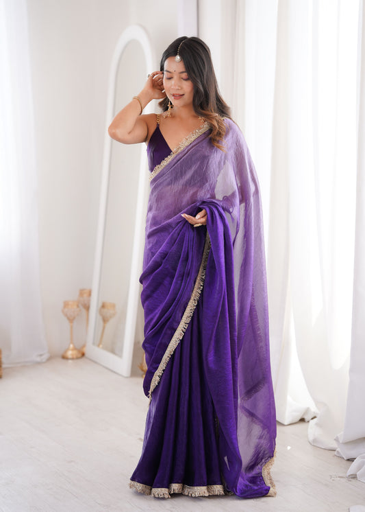 Purple Fendi Satin Double Shaded Saree