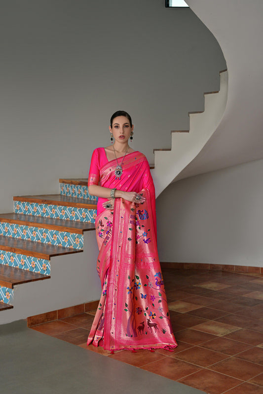 Pink Banarasi Silk Saree