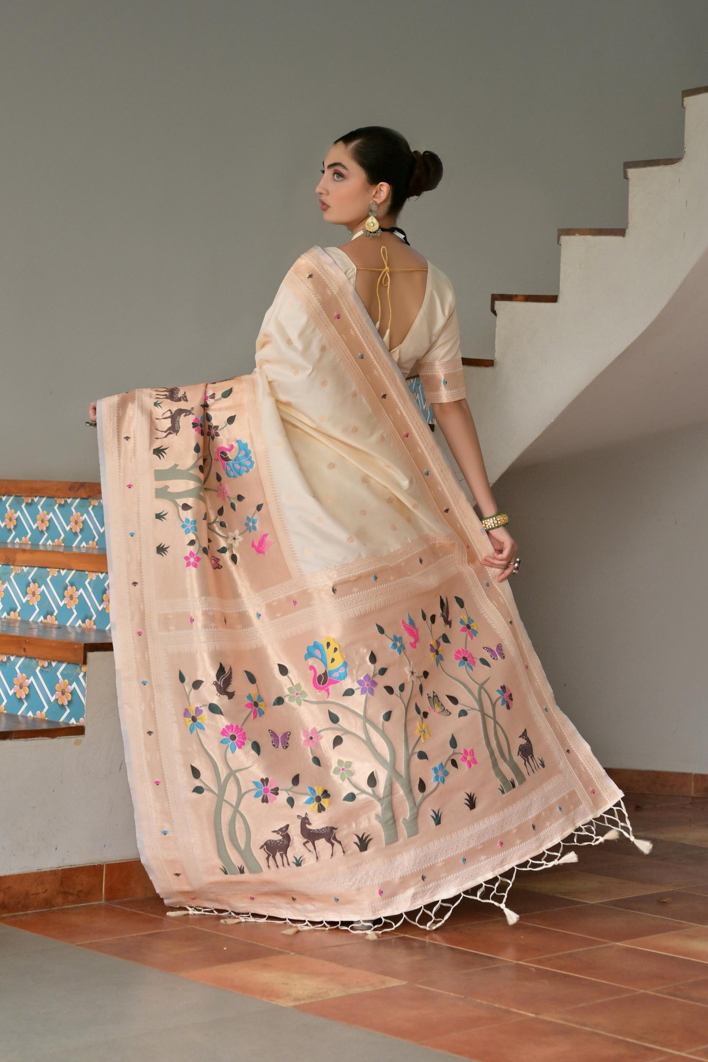 Off White Banarasi Silk Saree