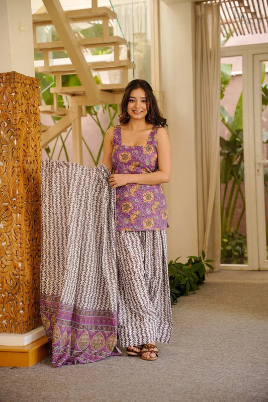 Purple Cotton Silk Suit Set with Dupatta