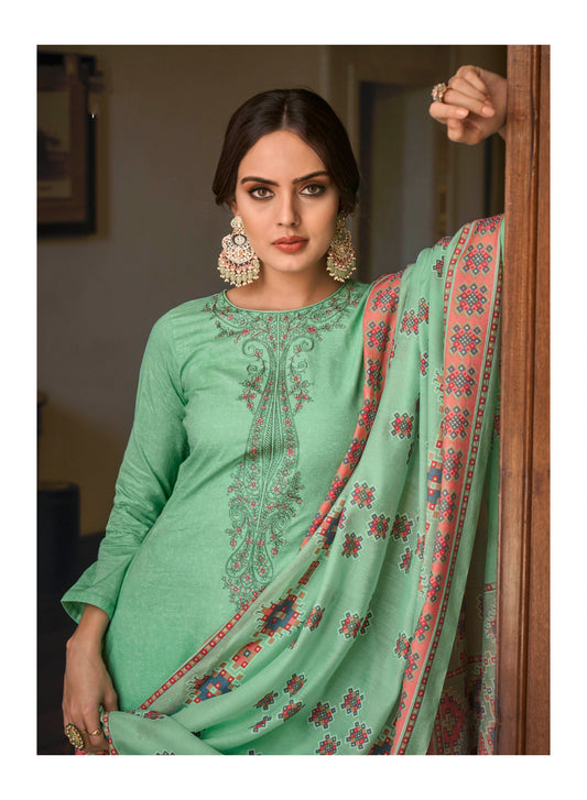 Sea Green Cambric Cotton Kurta Set with Dupatta