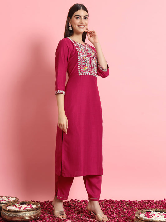 Pink Silk Blend Embroidery Work Kurta Set