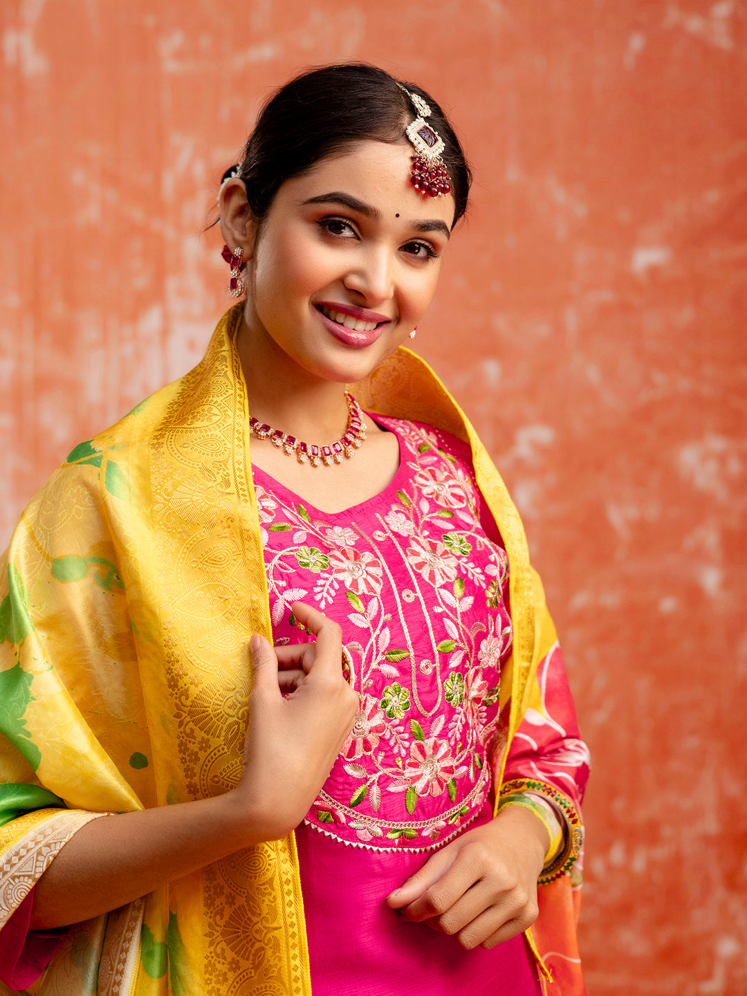 Pink Silk Blend Embroidery Work Kurta Set