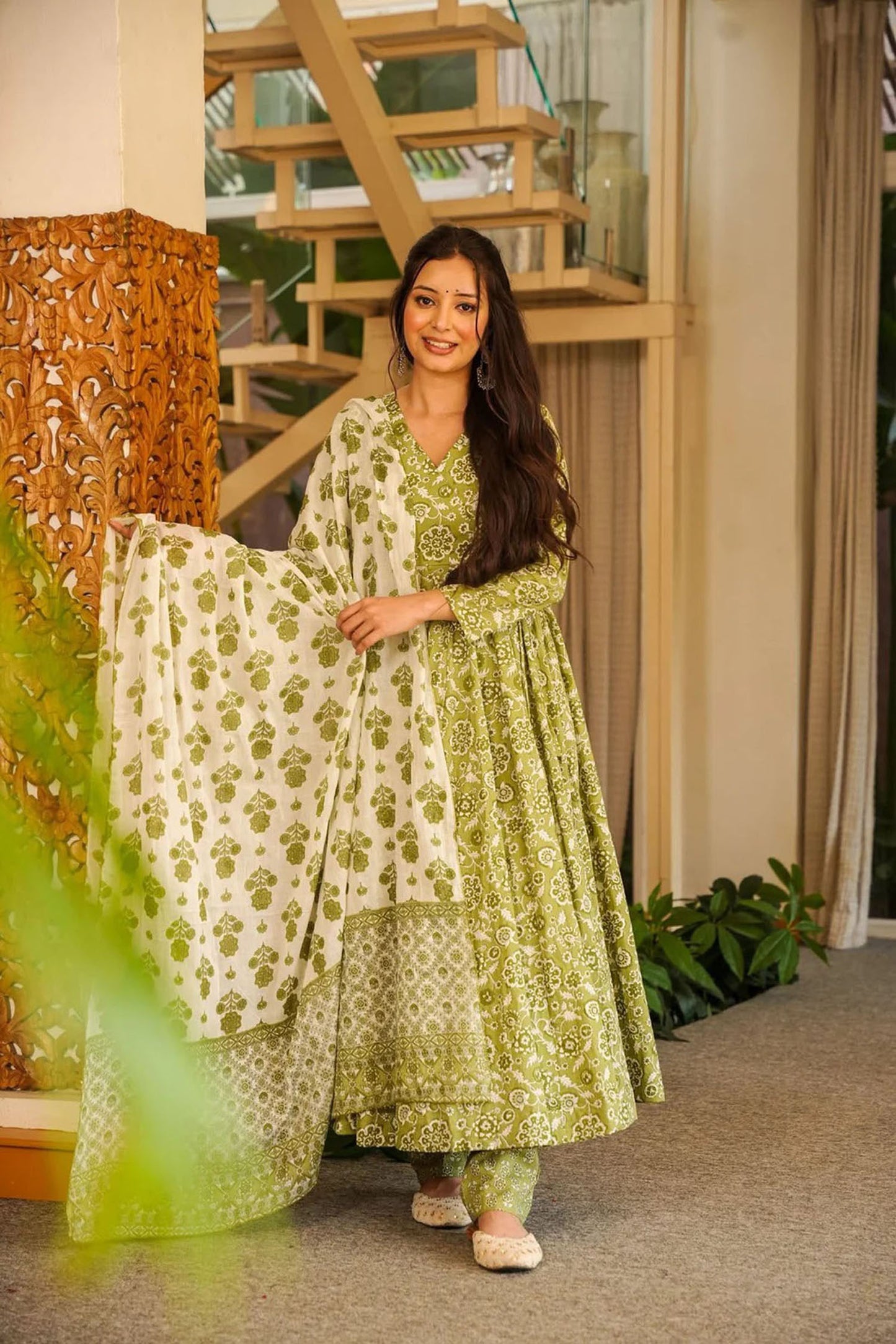 Pista Cotton Silk Suit Set with Dupatta