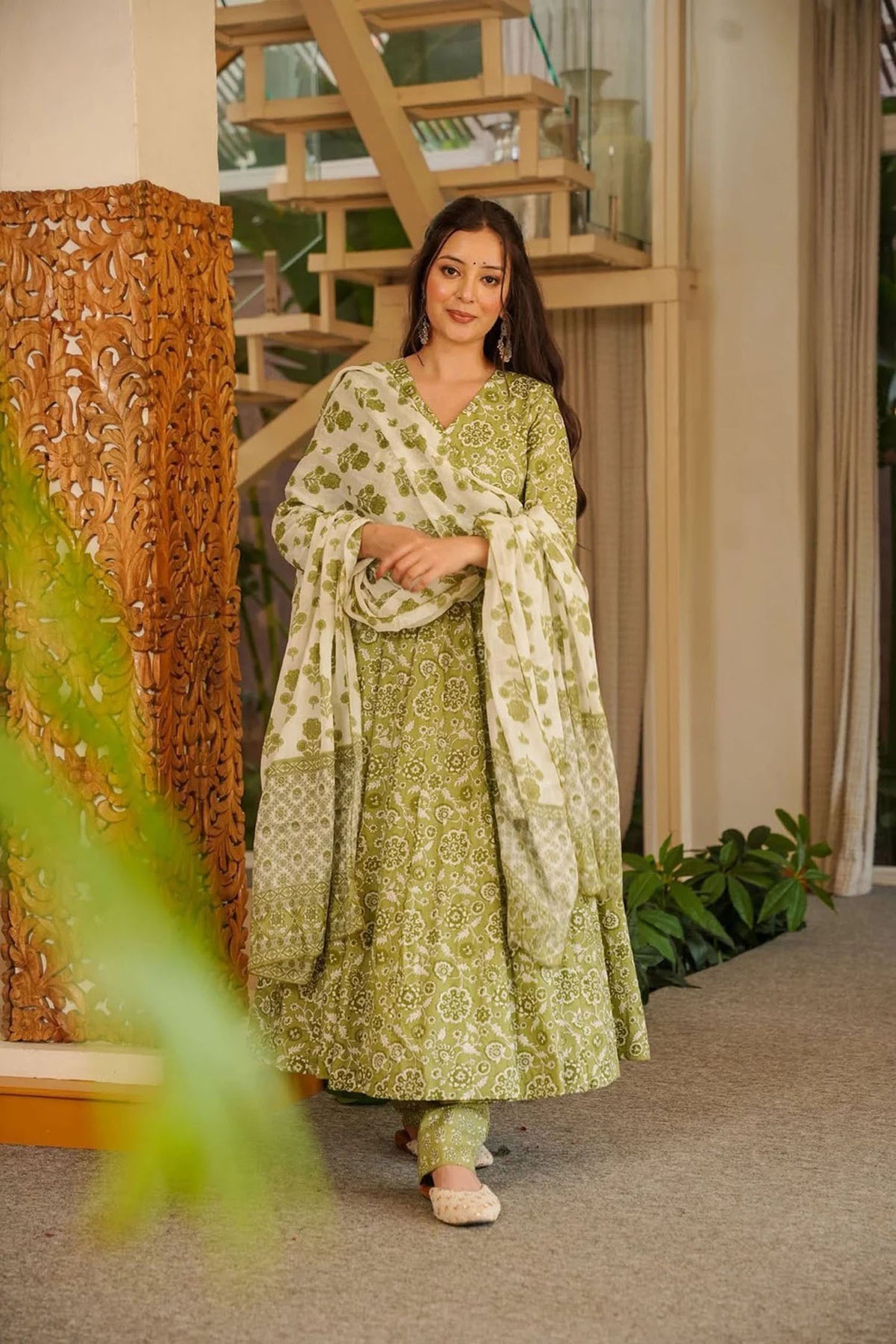 Pista Cotton Silk Suit Set with Dupatta