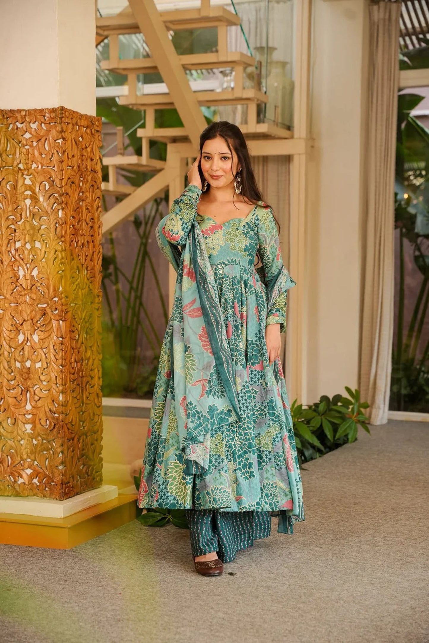Blue Cotton Silk Suit Set with Dupatta