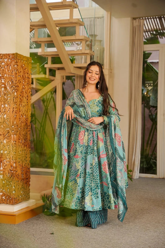 Blue Cotton Silk Suit Set with Dupatta