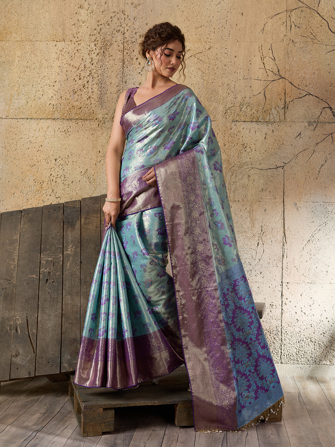 Sky Blue Soft Silk Saree with Woven Zari Pallu and Unstitched Blouse