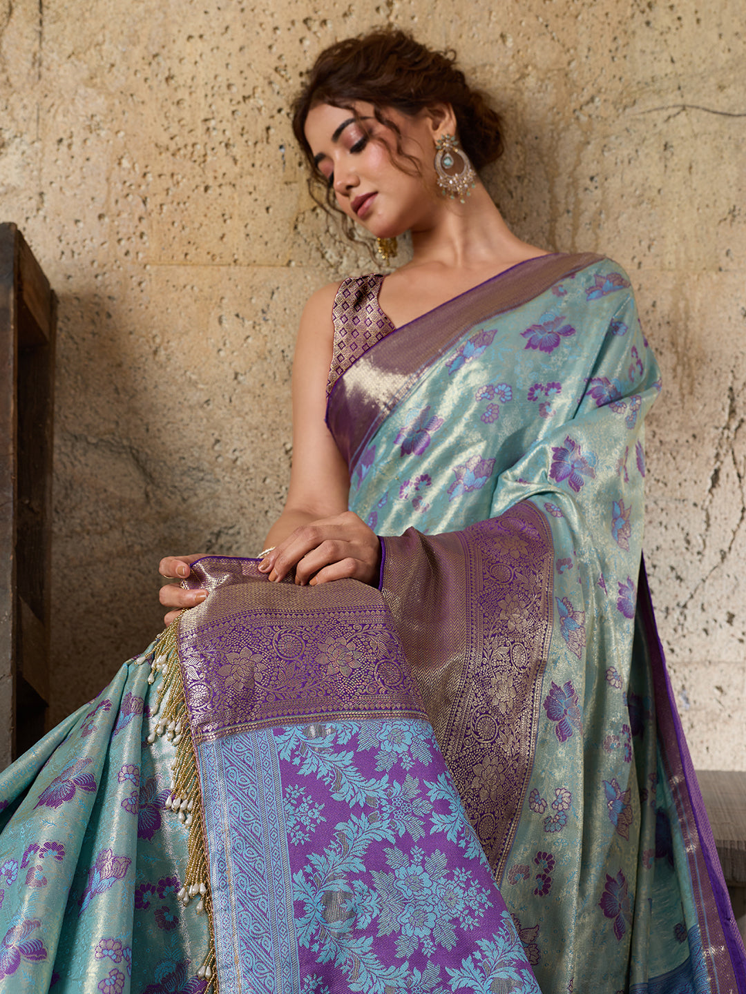 Sky Blue Soft Silk Saree with Woven Zari Pallu and Unstitched Blouse