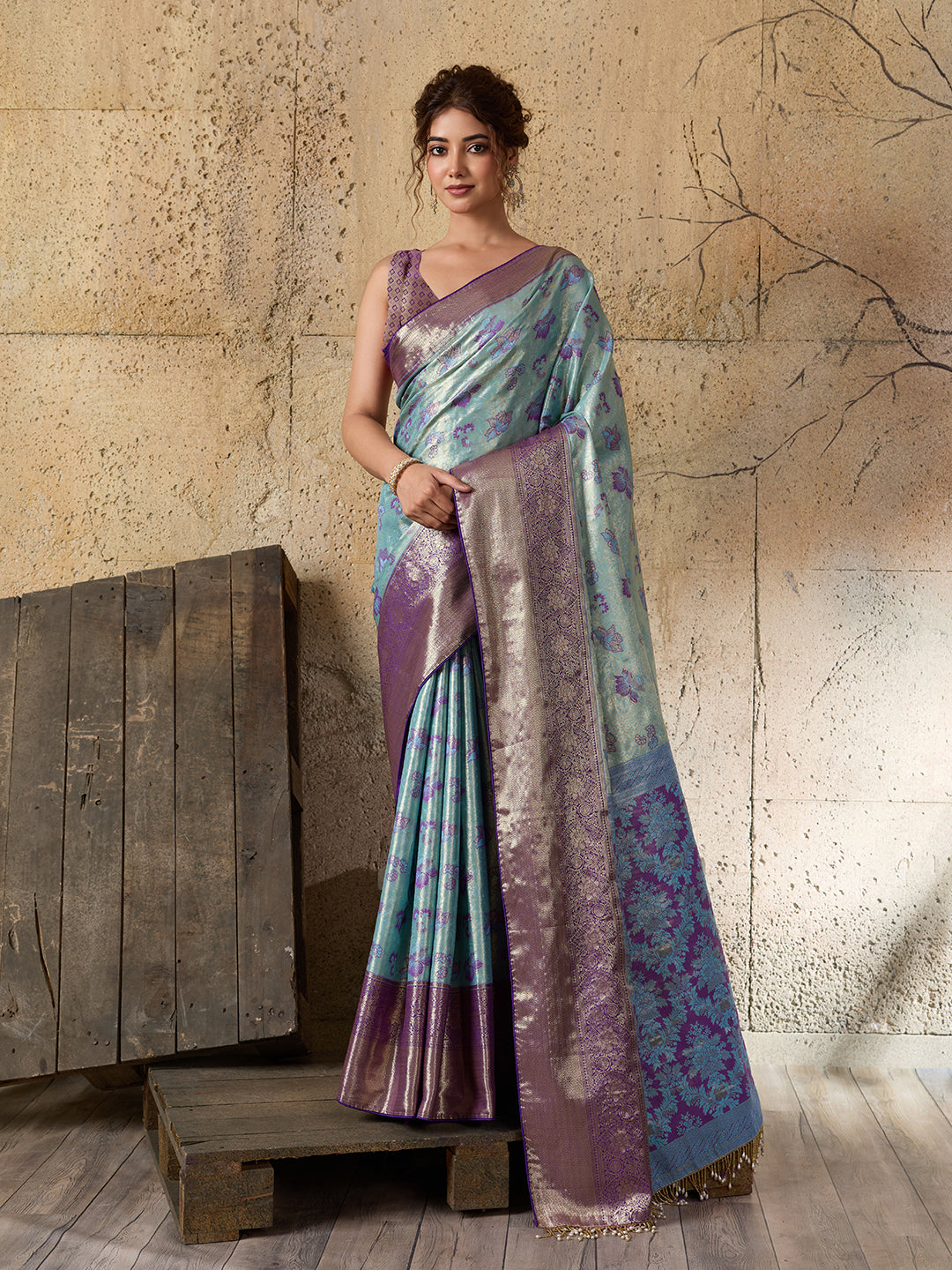 Sky Blue Soft Silk Saree with Woven Zari Pallu and Unstitched Blouse