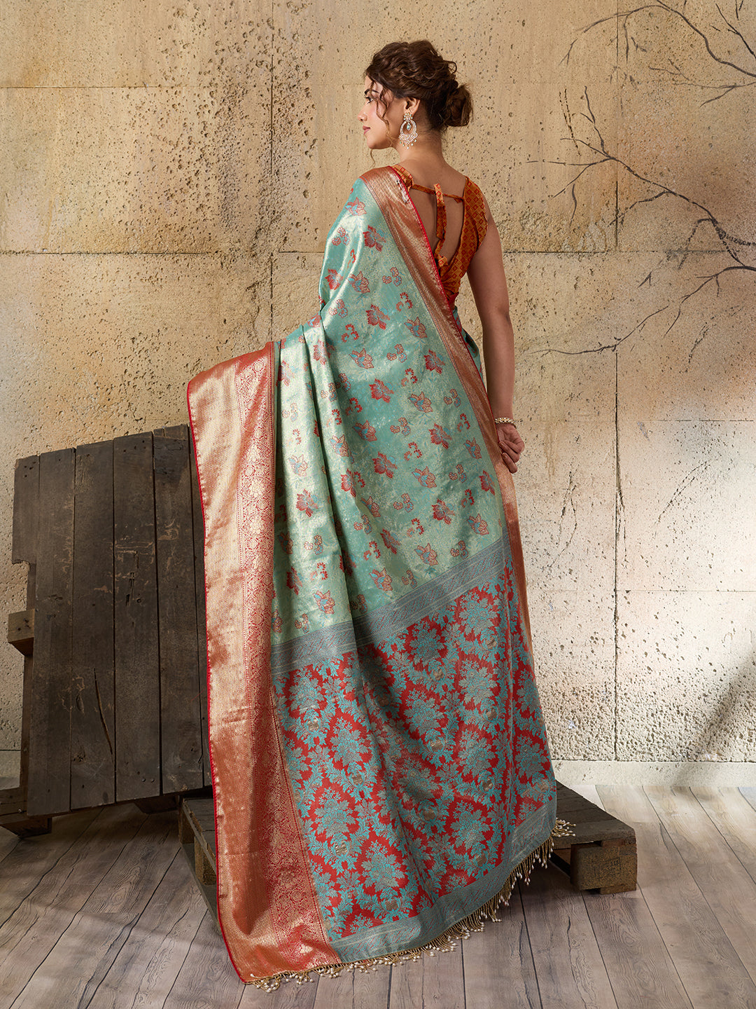 Sea Green Soft Silk Saree with Woven Zari Pallu and Unstitched Blouse