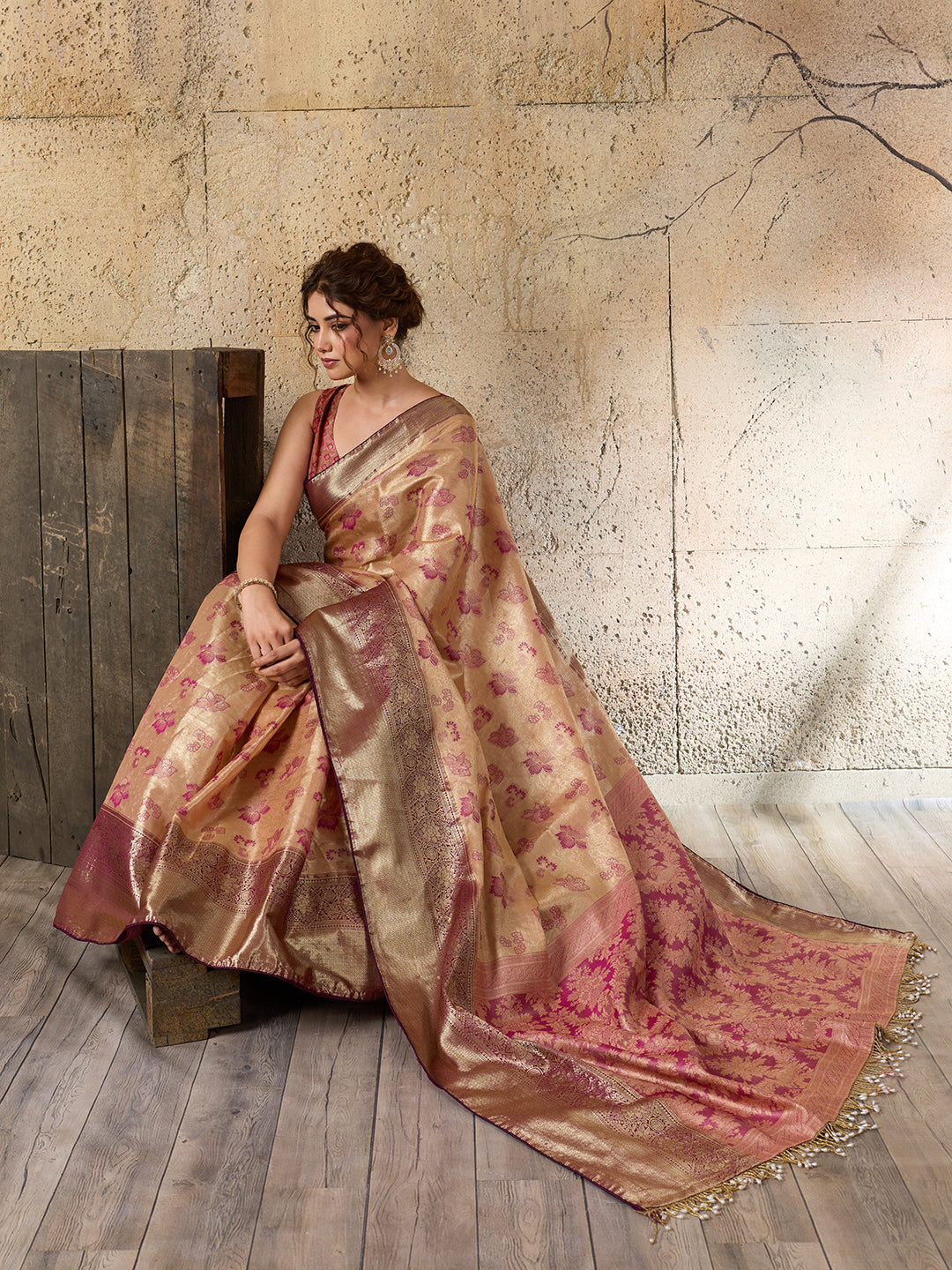 Red Tissue Silk Woven Jari Saree