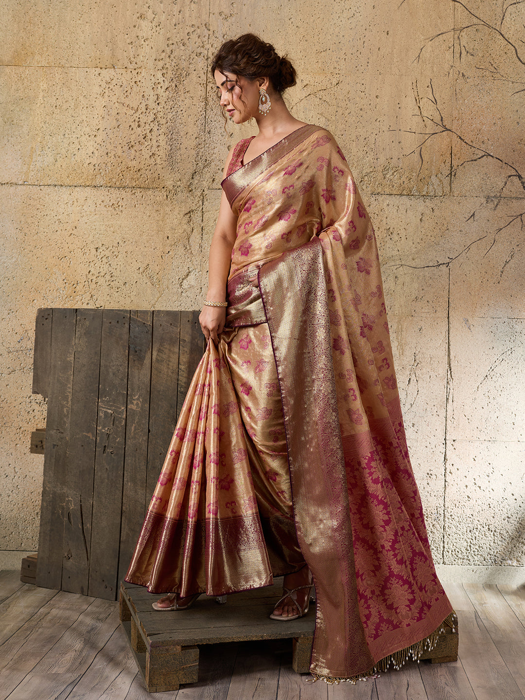 Red Tissue Silk Woven Jari Saree