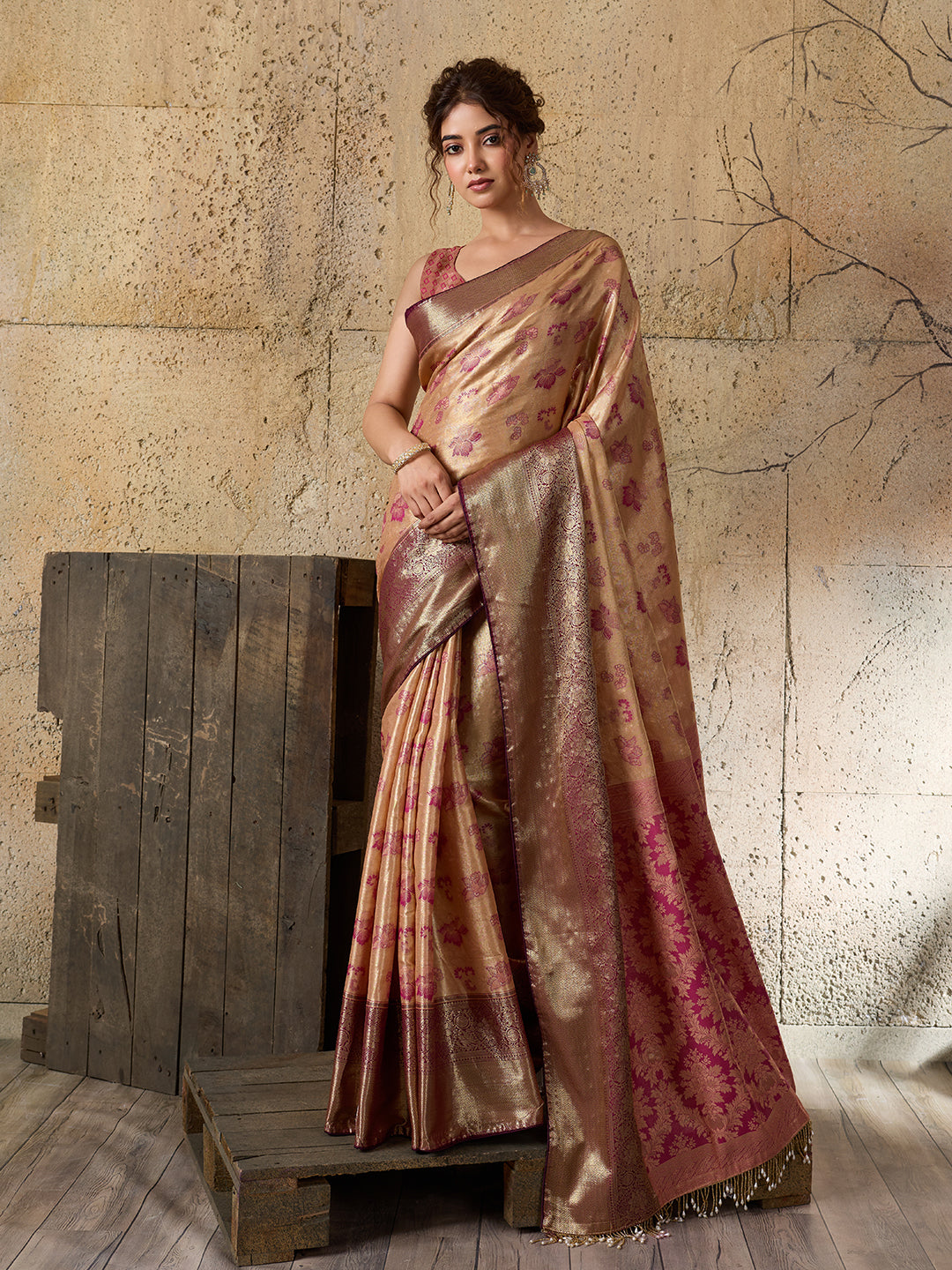 Red Tissue Silk Woven Jari Saree
