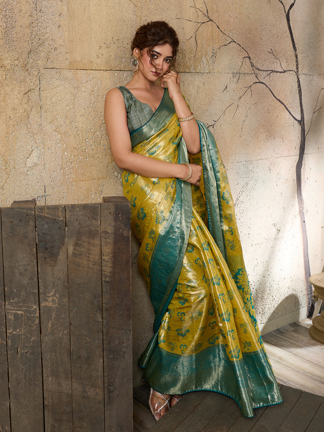 Mustard Soft Silk Saree with Woven Zari Pallu and Unstitched Blouse