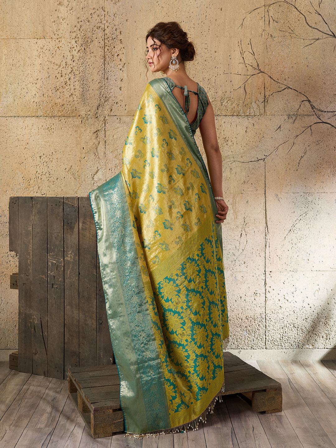 Mustard Soft Silk Saree with Woven Zari Pallu and Unstitched Blouse