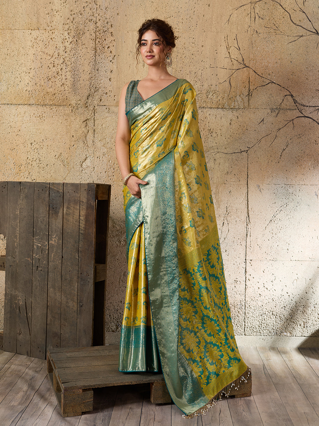 Mustard Soft Silk Saree with Woven Zari Pallu and Unstitched Blouse