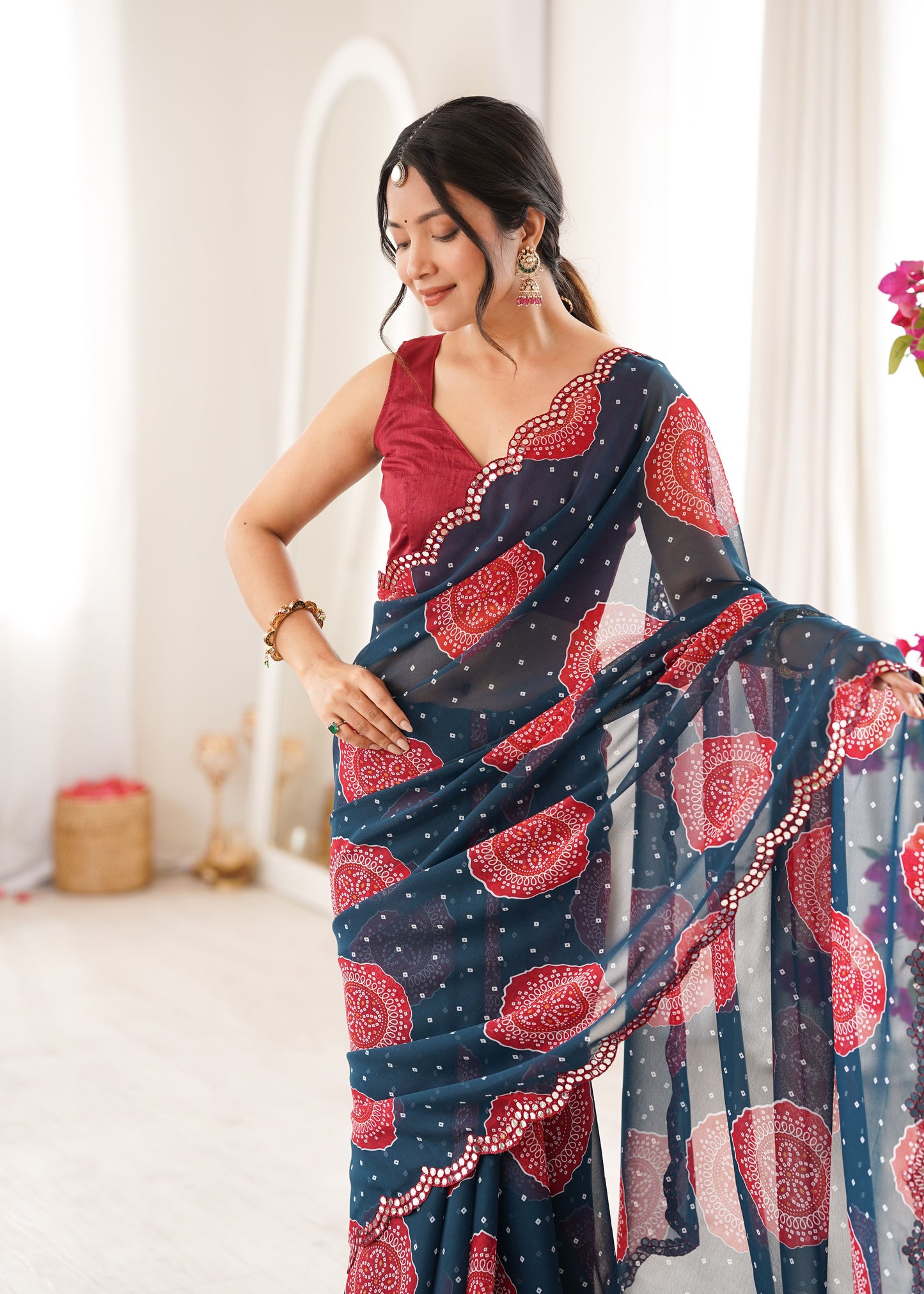 Georgette Bandhani Printed Saree