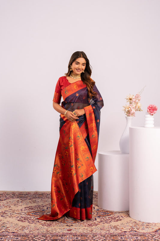 Red Tissue Silk Woven Jari Saree