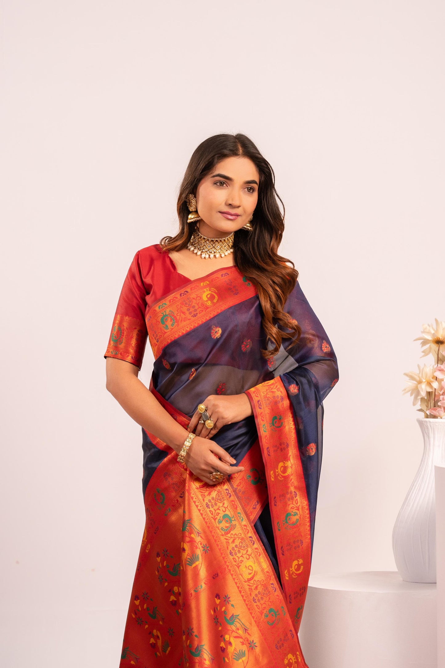 Red Tissue Silk Woven Jari Saree