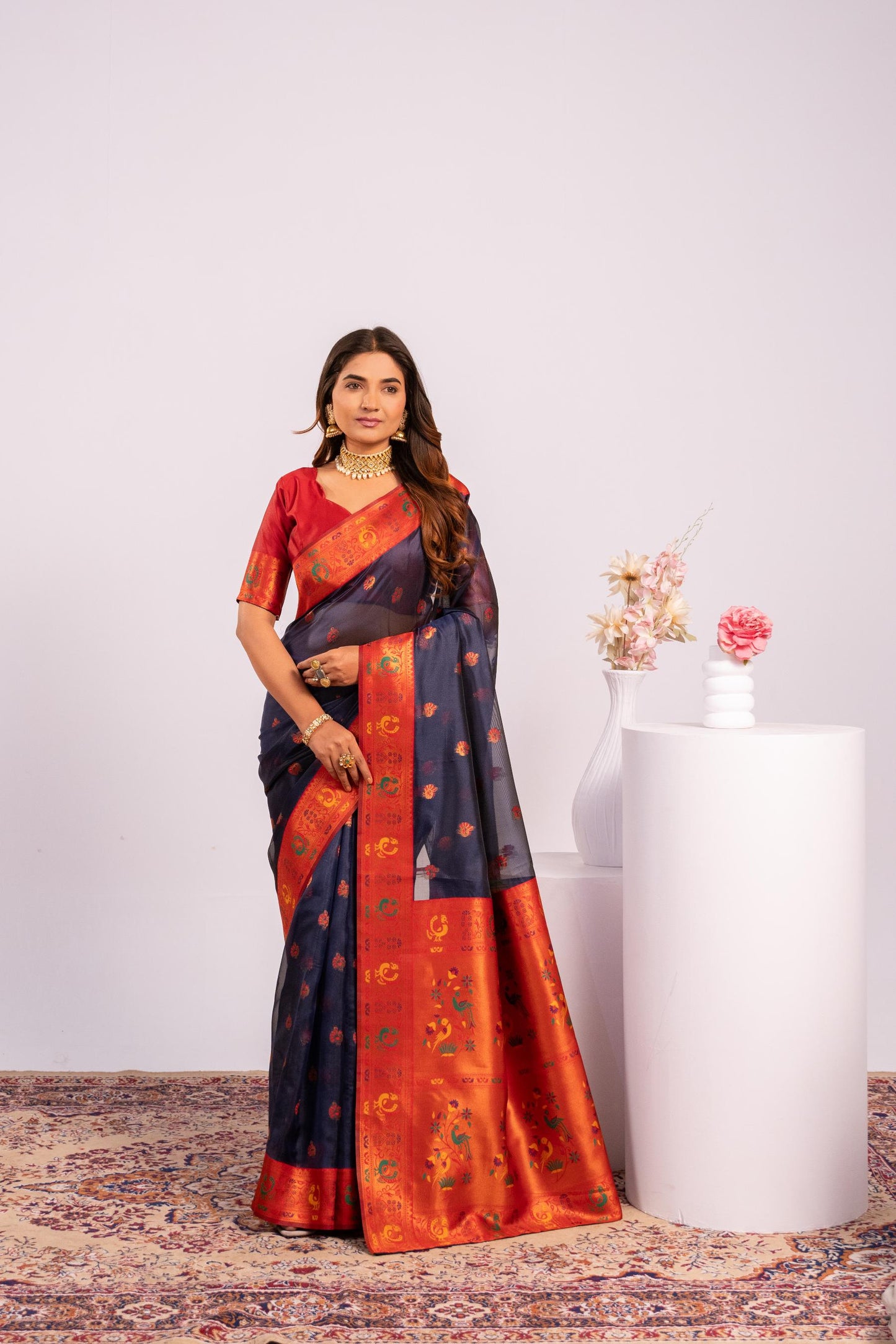 Red Tissue Silk Woven Jari Saree
