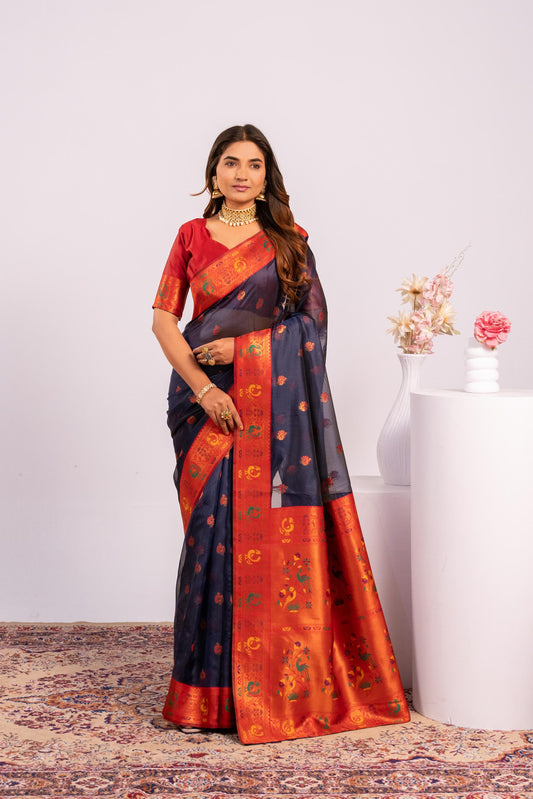 Red Tissue Silk Woven Jari Saree